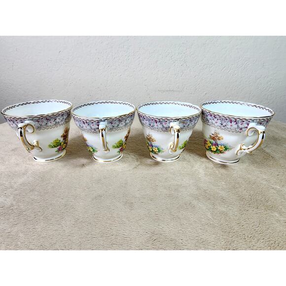 Woodland Dell Teacup Mug Sutherland Bone China Gold Trim Made in England x4 Vtg - Picture 6 of 14